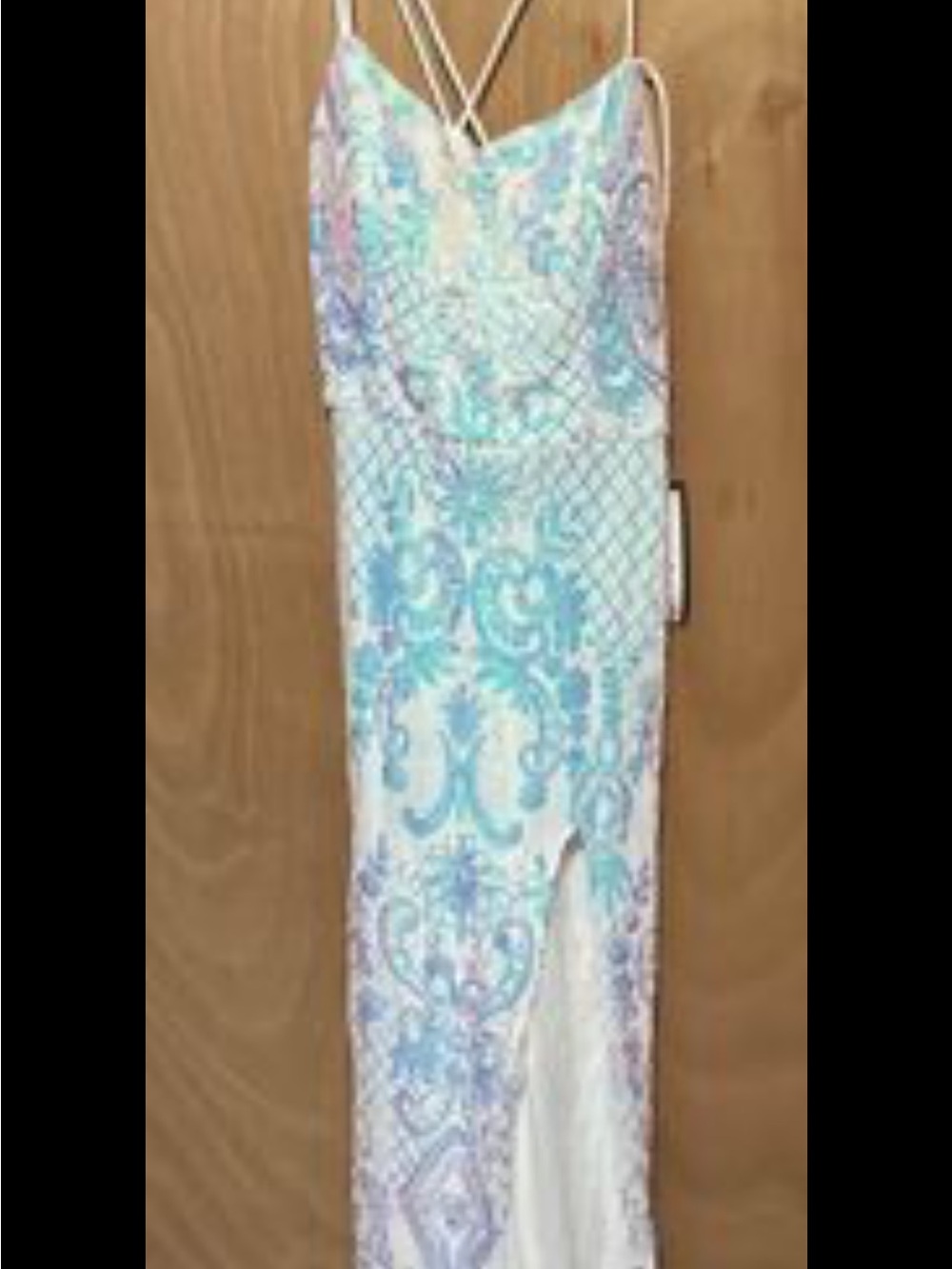 Sequin Embellished Maxi Gown in White and Light Blue